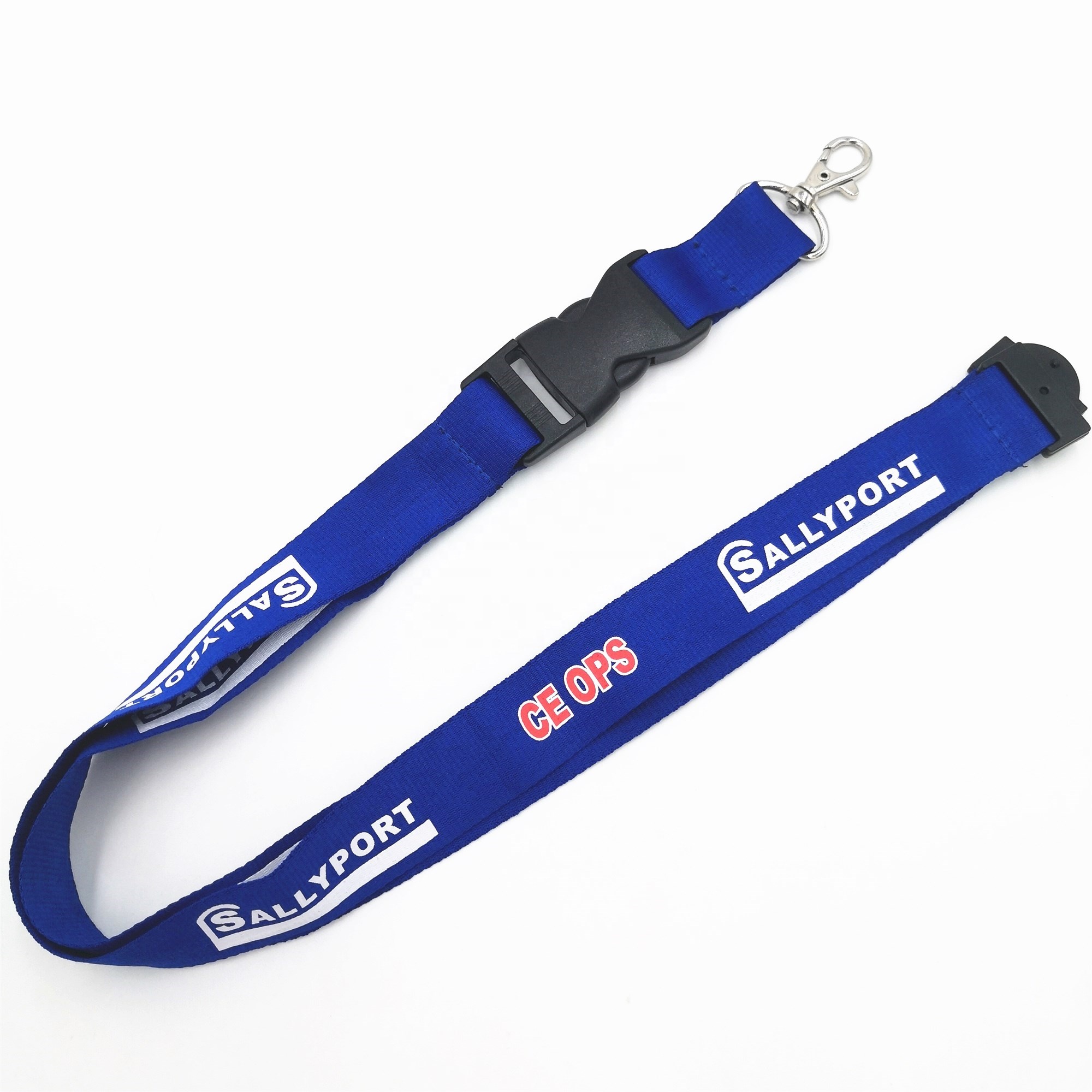 High quality custom polyester silk printing plastic buckle and safety buckle lanyard for event card holder