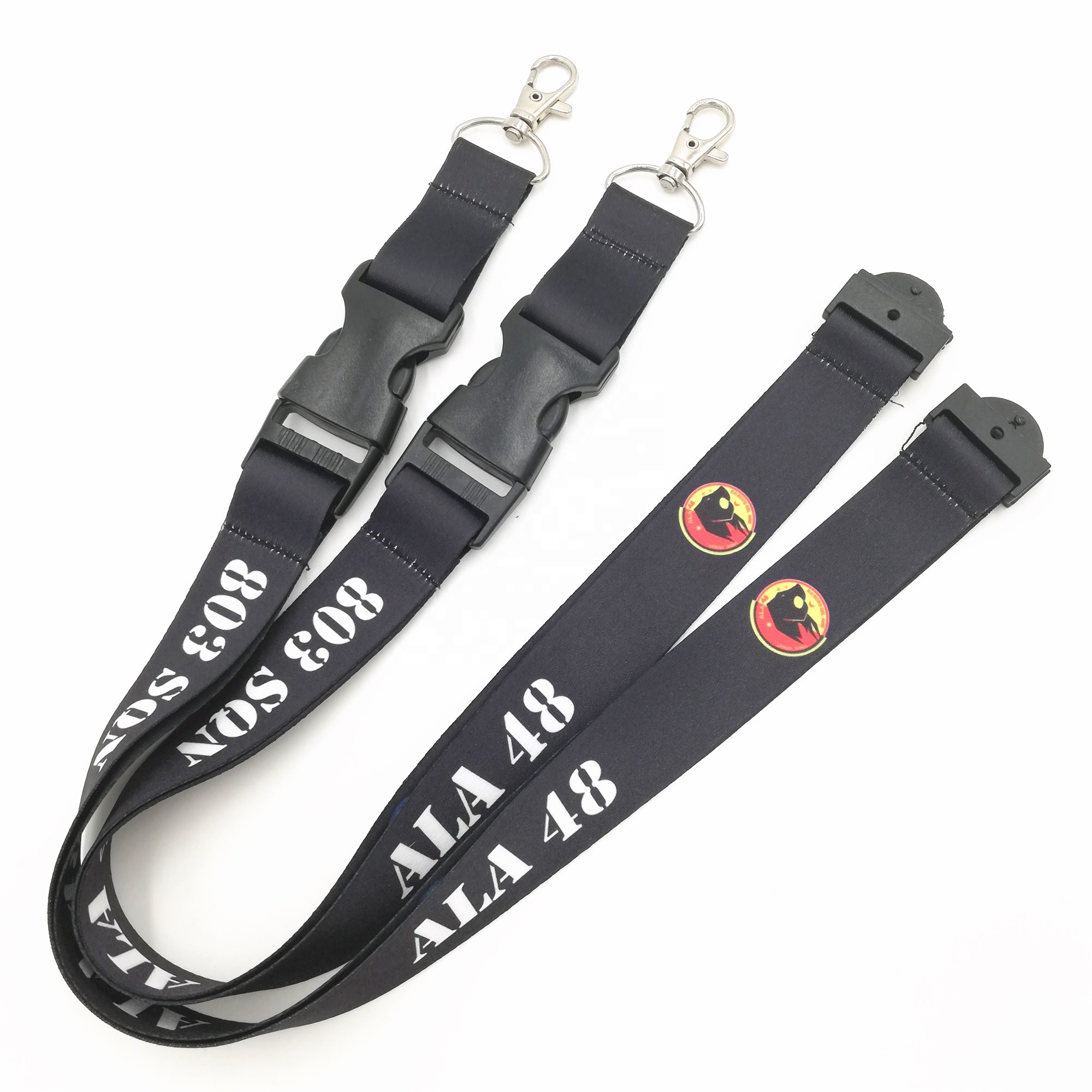 Soft customized  polyester heat transfer lanyard with plastic buckle and safety buckle