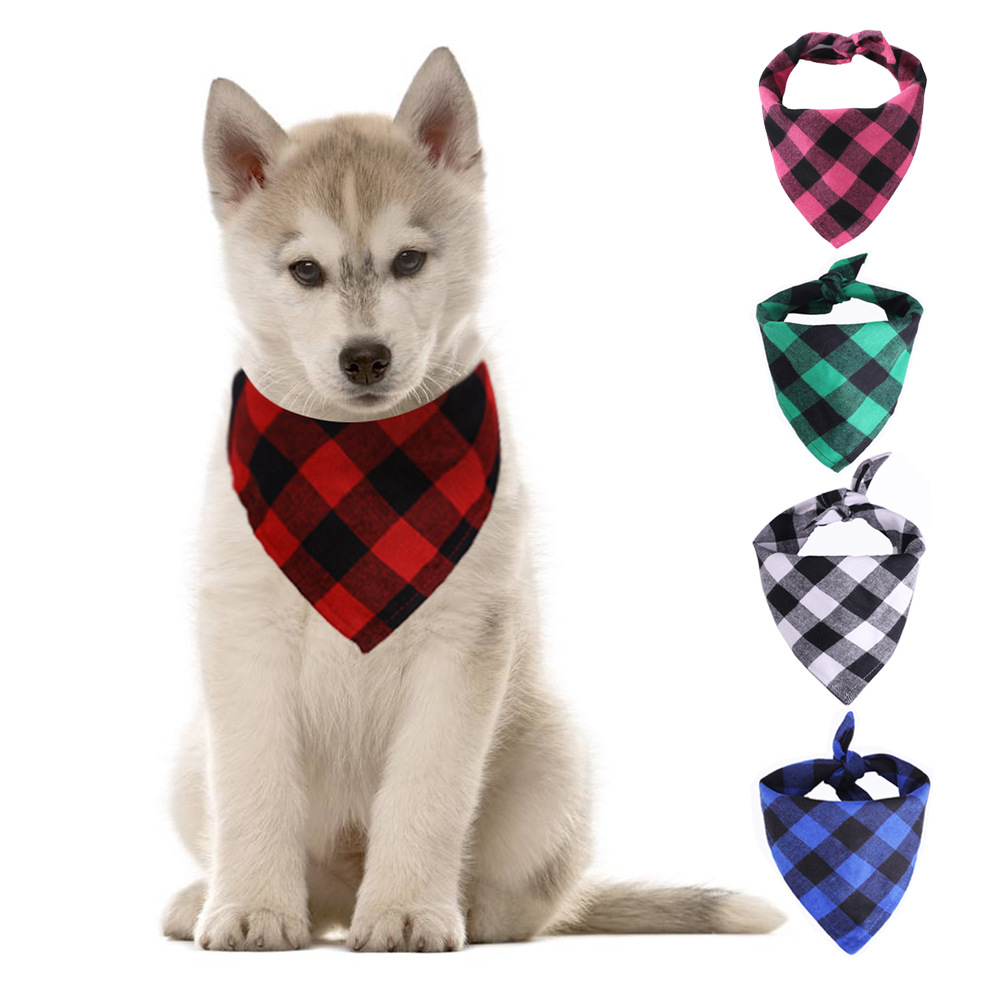 Ready to Ship Pets Handkerchiefs Scarfs Plaid Cotton Triangle Dog Bandanas