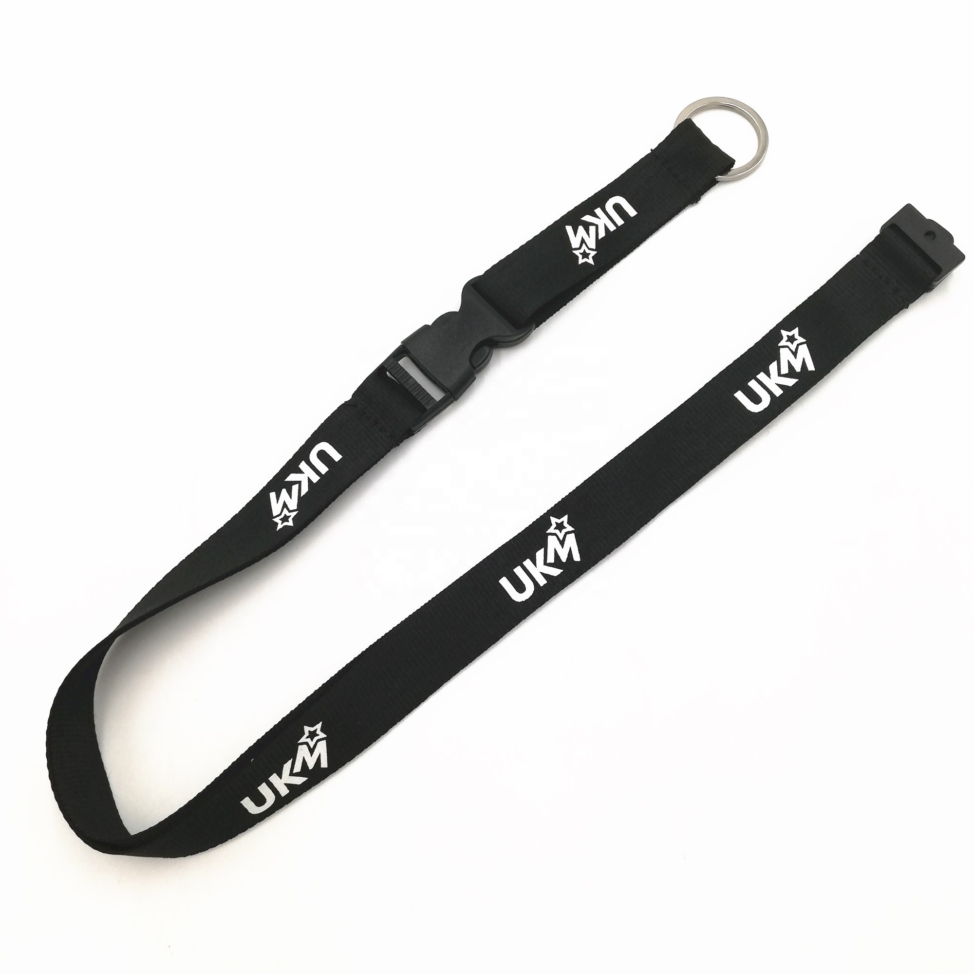 Custom unique polyester silk printing lanyard with buckle and ring
