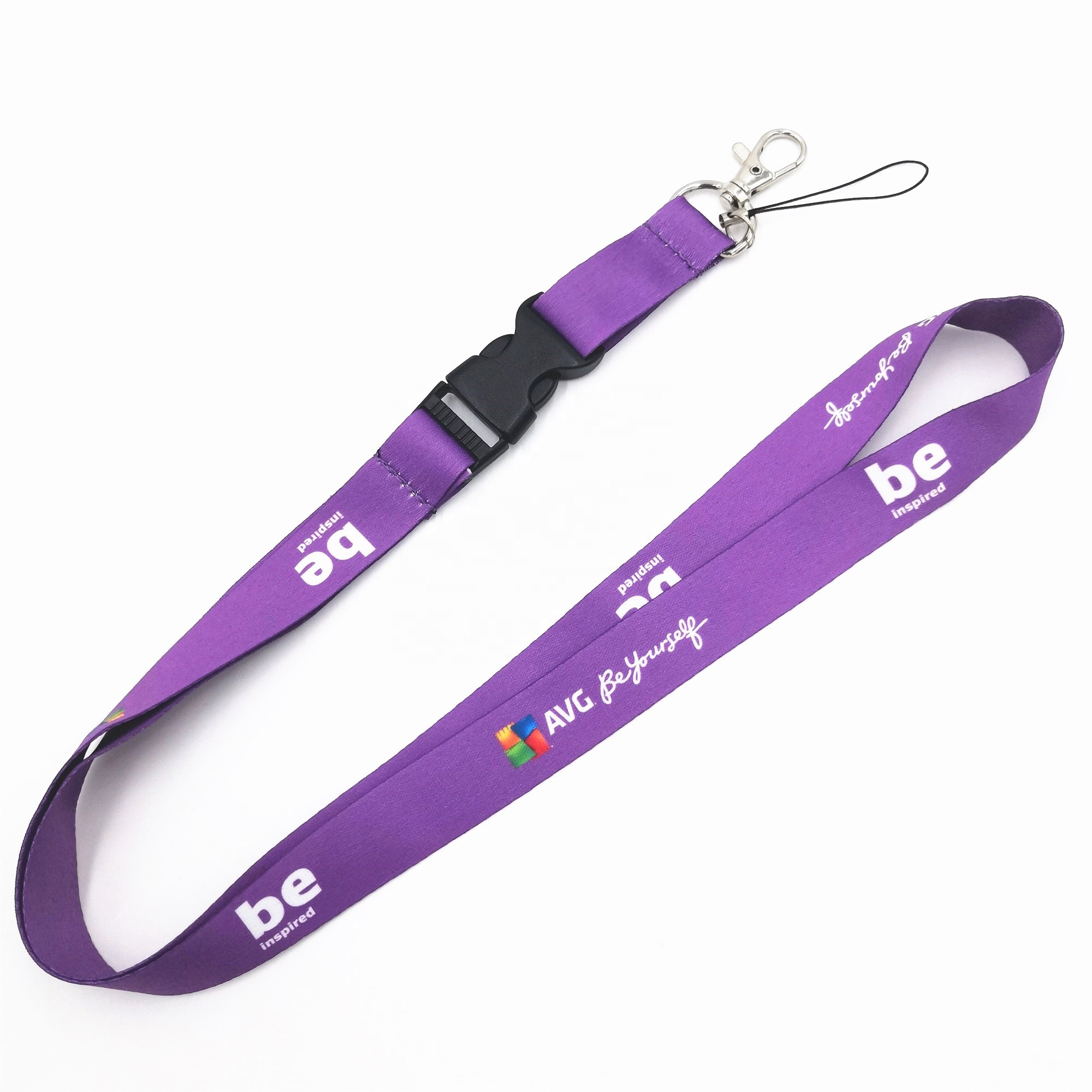 Manufacturer free sample polyester plastic buckle lanyard with phone cord