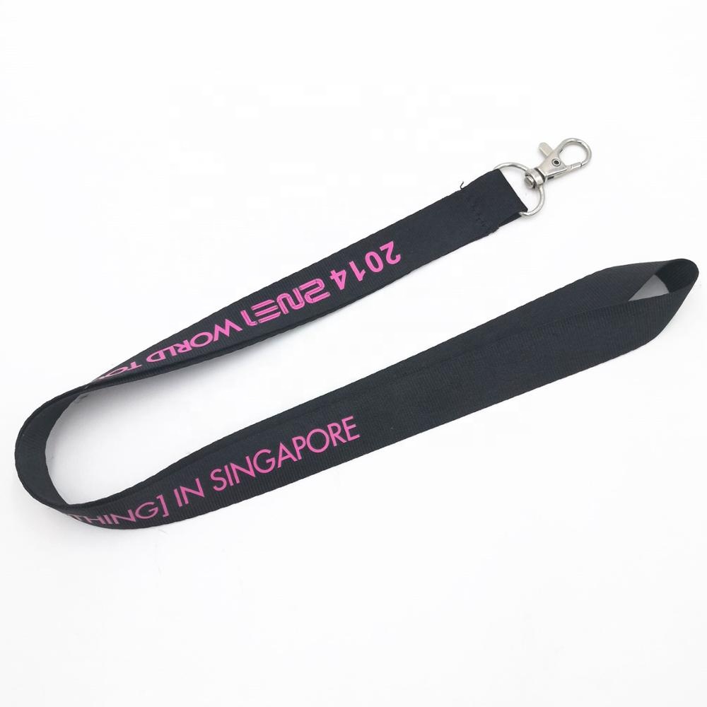 Factory custom polyester silk printing lanyard with metal hook for event