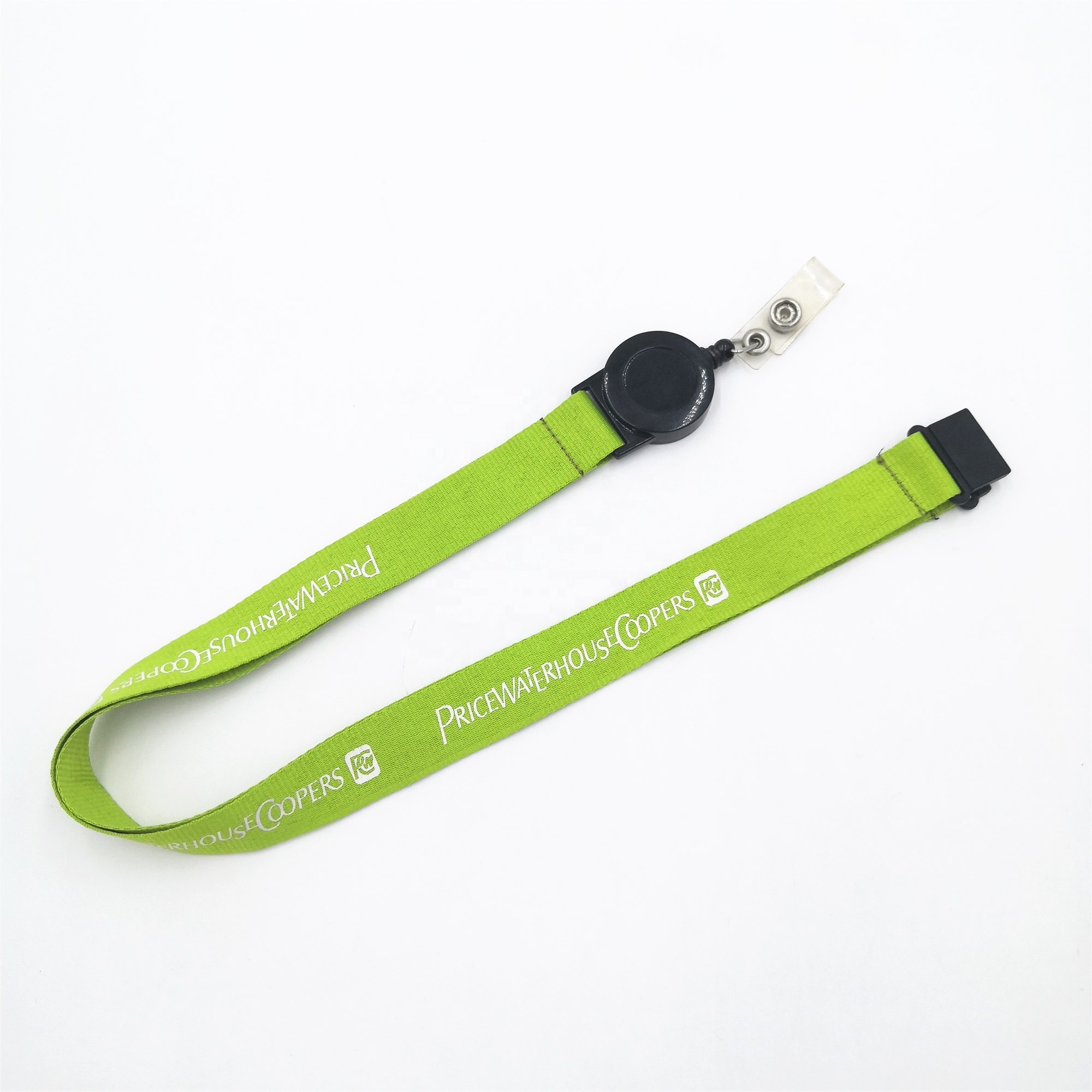 Flat silk printing safety buckle lanyard with retractable badge reel
