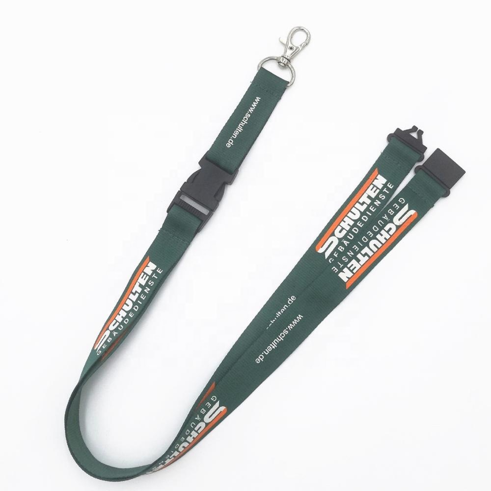 Custom polyester silk printing lanyard with plastic buckle and safety buckle