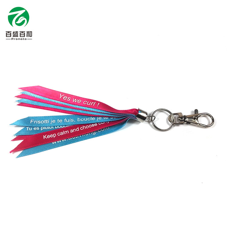 promotional silk satin ribbon keychain with logo
