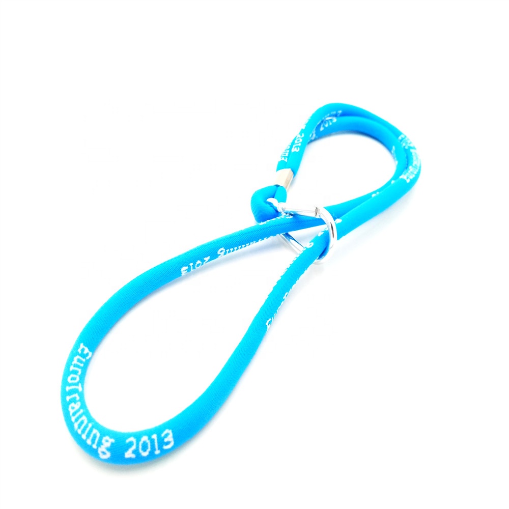 Carabiner Blue Round Woven Polyester Lanyard With Customized Logo