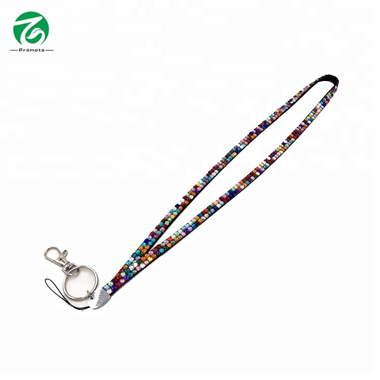 rhinestone bling nect lanyard with phone string and metal hook