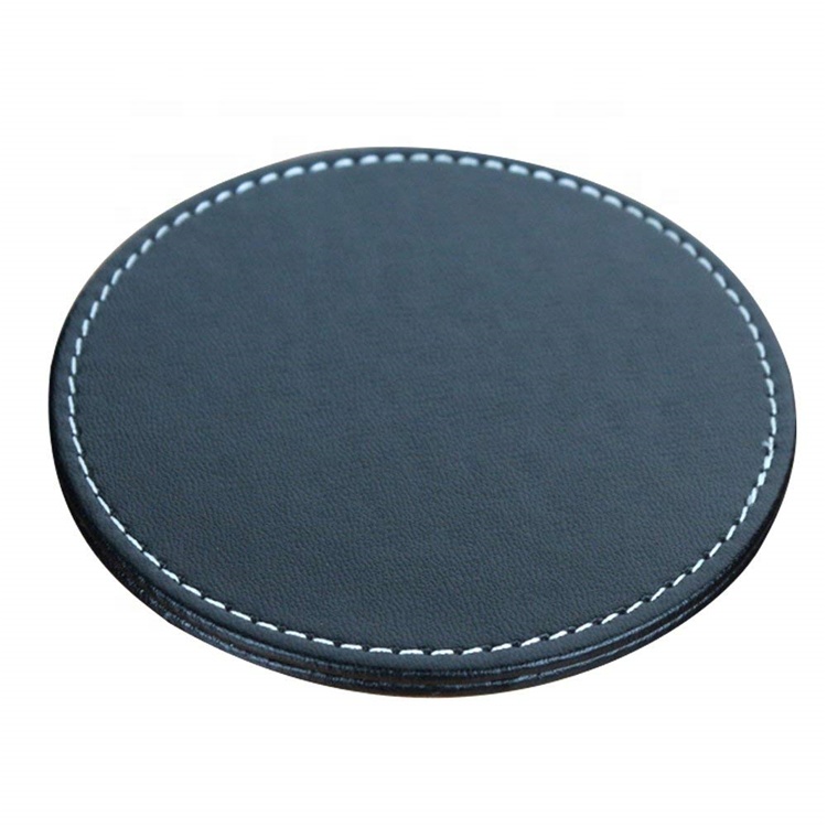 Promotional Reusable Personalised Custom Print Logo Faux Leather Coasters Leather Cup Coaster