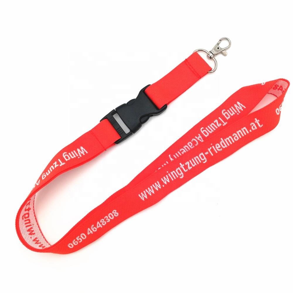 Wide custom woven lanyard with removable buckle