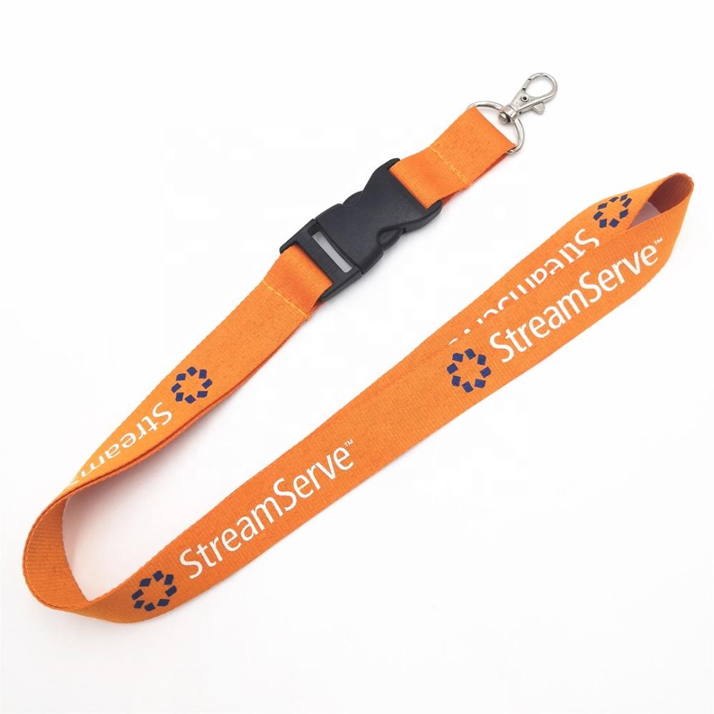 Custom bright color polyester silk printing plastic buckle lanyard for company supply