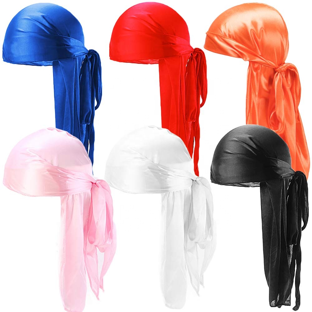 Custom Printed Extra Long-Tail Head Wraps Doo rag Do rag Durags For Men Du Rag Designer Durag