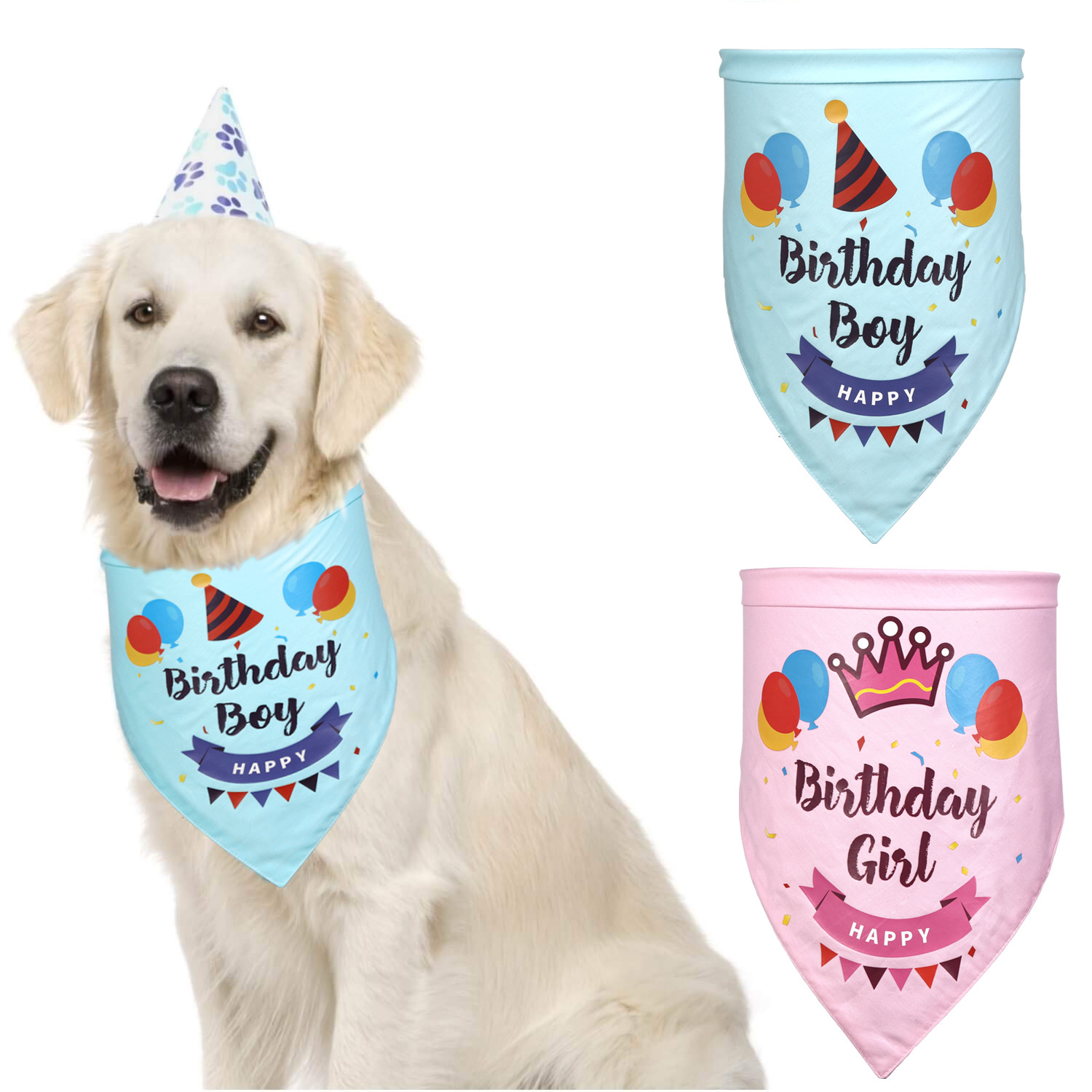 Ready to Ship Happy Birthday Dog Cotton Fashion Scarf Bandana