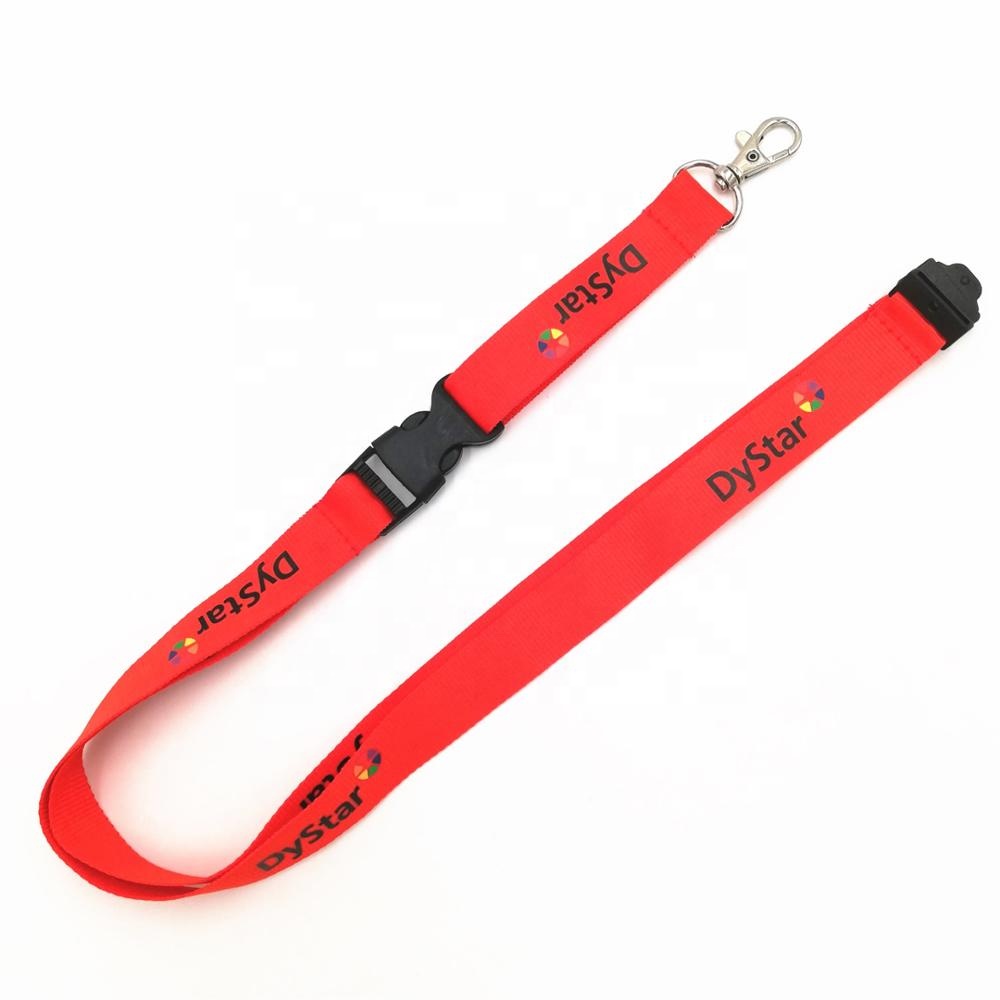 Bright color custom polyester silk printing lanyard with hook and buckle
